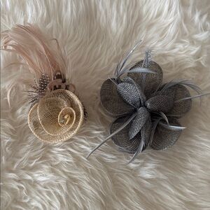 Elegant Beige and Gray Feather Fascinators or hair pin (Set of 2)